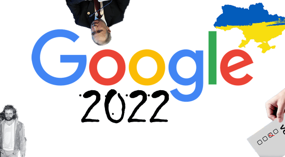 montage på mest sökta orden google 2022. innehåller ukraina, valet i sverige, clark olofsson och vladimir putin
