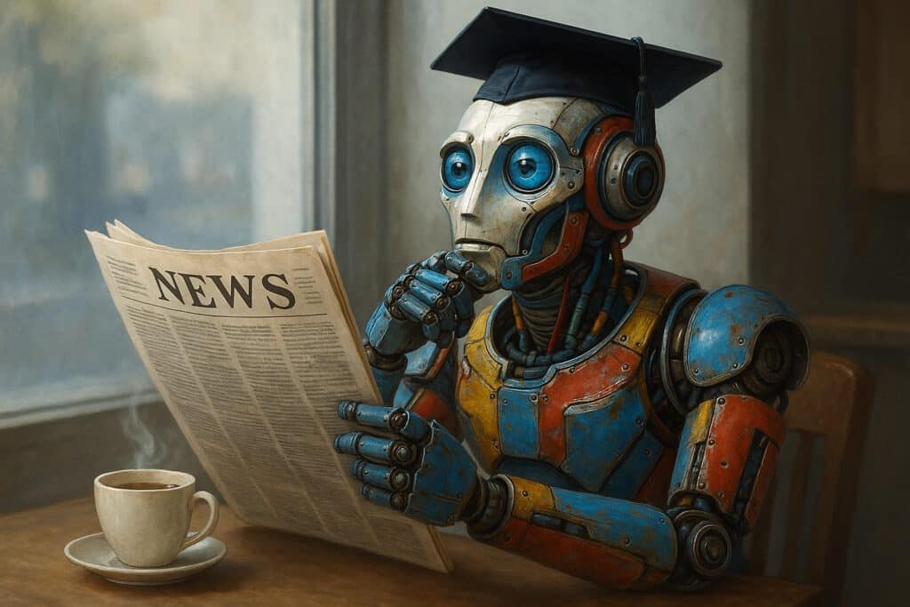 AI-robot som läser tidningen och lär sig av innehållet.