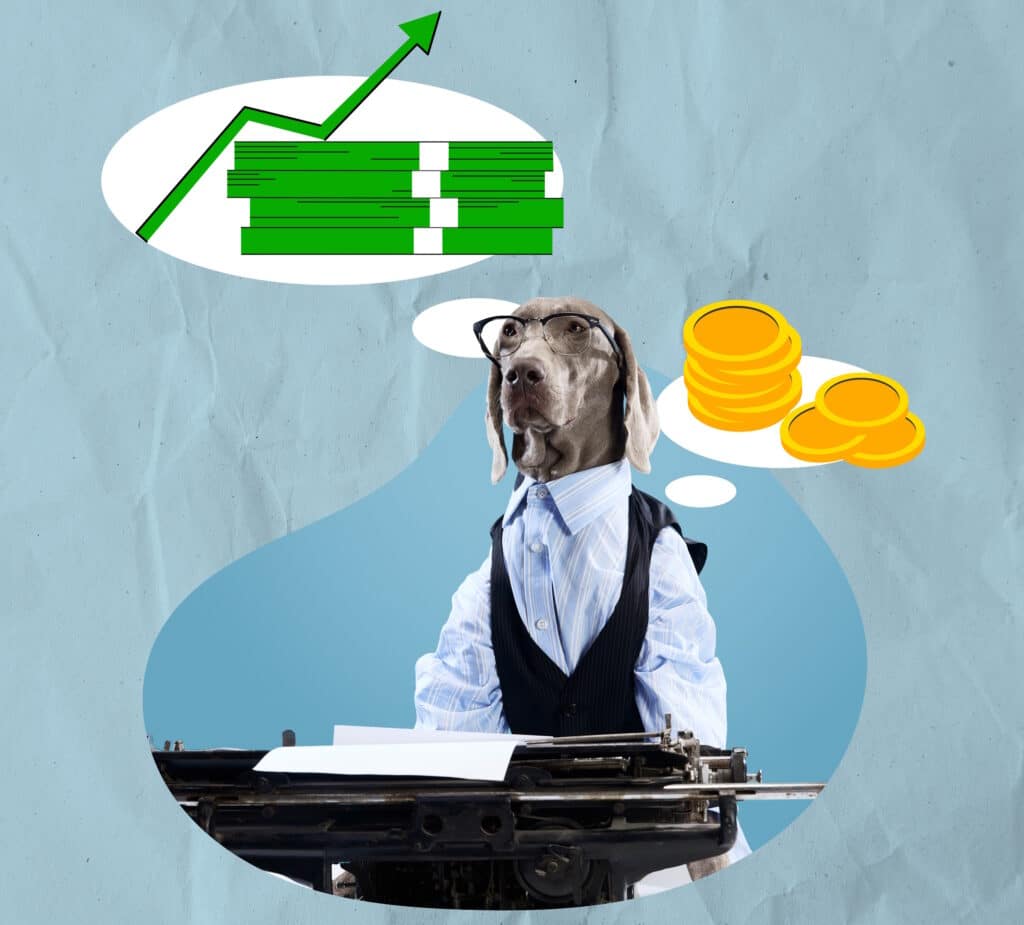 En hund som företagsledare, som funderar på hur prioritera - marknadföring eller redaktionell närvaro